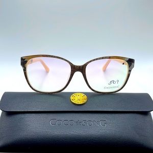 NWOT. Coco Song women’s Optical frames. Brown, black, and orange feathers.